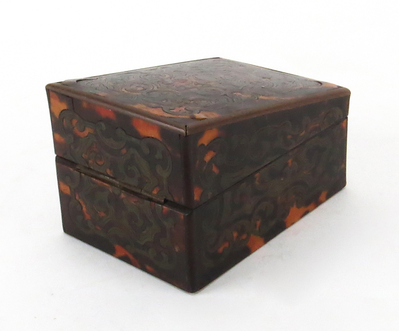 19th Century Boulle Work Stamp Box with Ebony Lined Interior and Stone Weighted Base