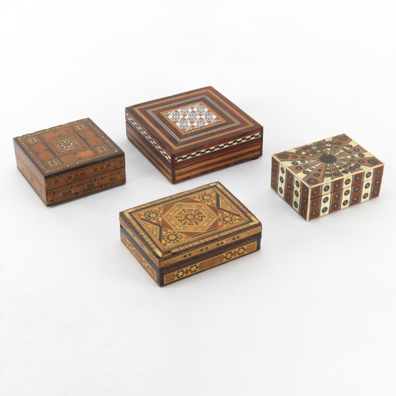 Collection of Four (4) Middle East Marquetry Inlay Boxes with Bone
