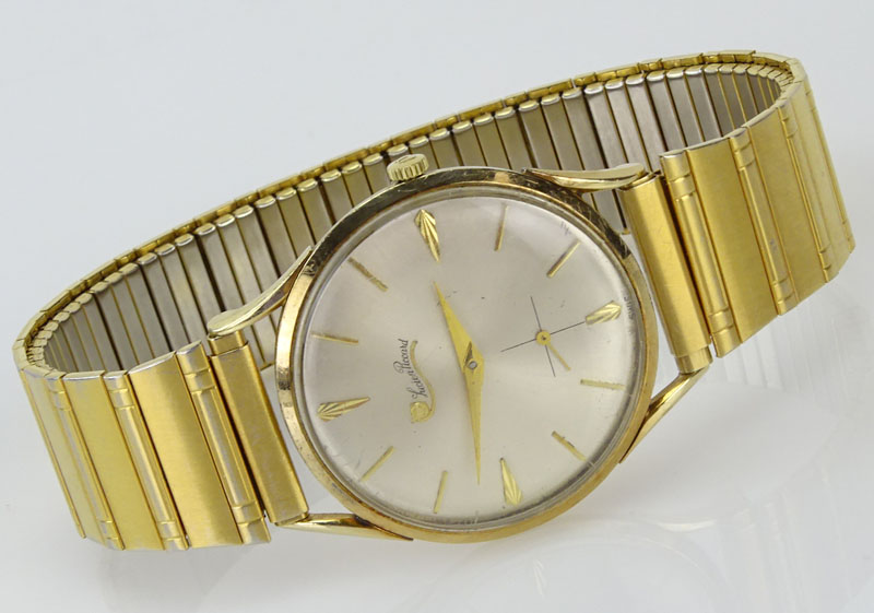 Men's Vintage Lucian Picard 14 Karat Yellow Gold Manual Movement Watch with Gold Fill Bracelet