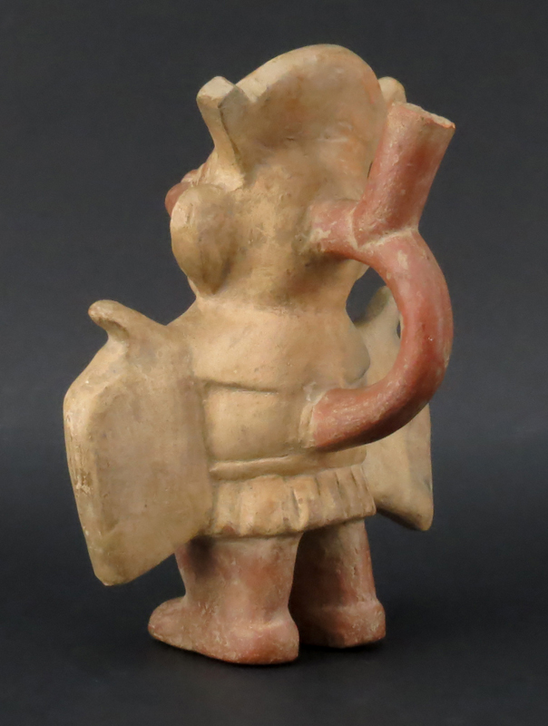 Pre Columbian or Later  Moche Inca Polychrome Standing Bat Pottery Stirrup Vessel