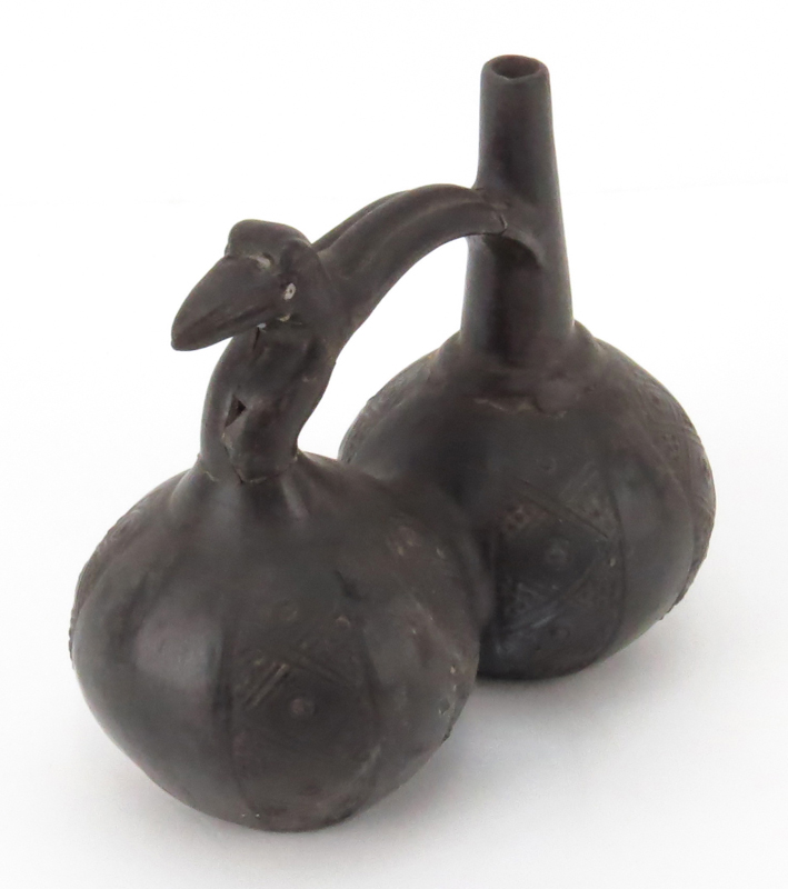 Pre Columbian or Later Chimu Inca Blackware Pottery Whistling Vase