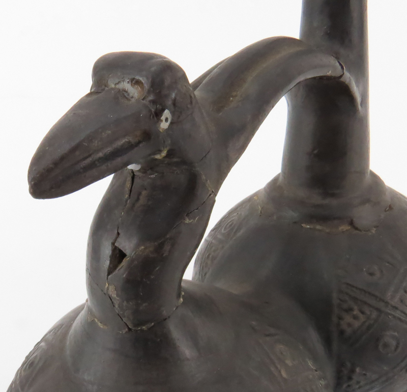 Pre Columbian or Later Chimu Inca Blackware Pottery Whistling Vase