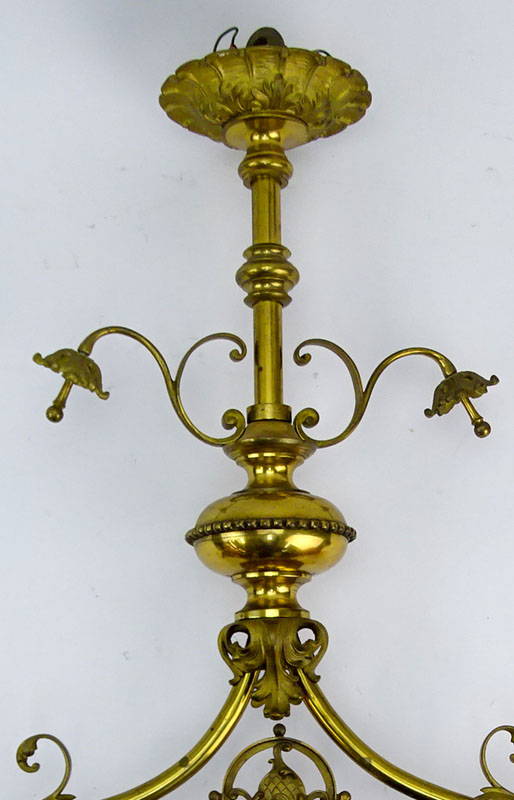 Antique Decorative Brass Light Fixture With Glass Globe Shades