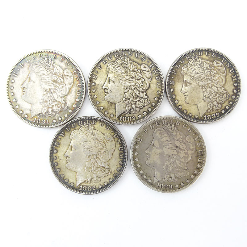 Lot of Five (5) 1880-1882 U.S. Morgan Silver Dollars.