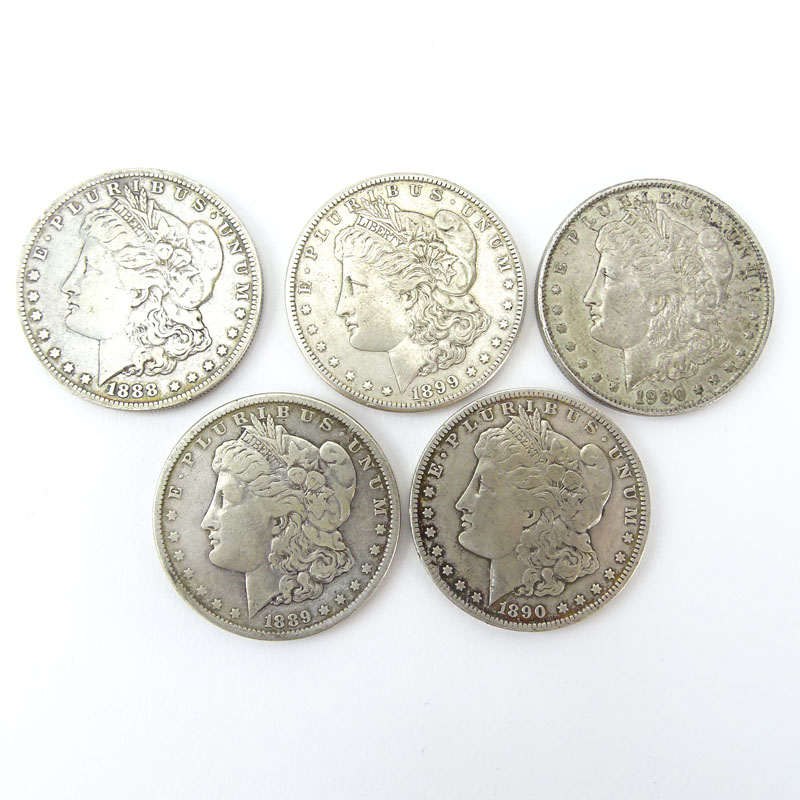 Lot of Five (5) 1880-1900 U.S. Morgan Silver Dollars.
