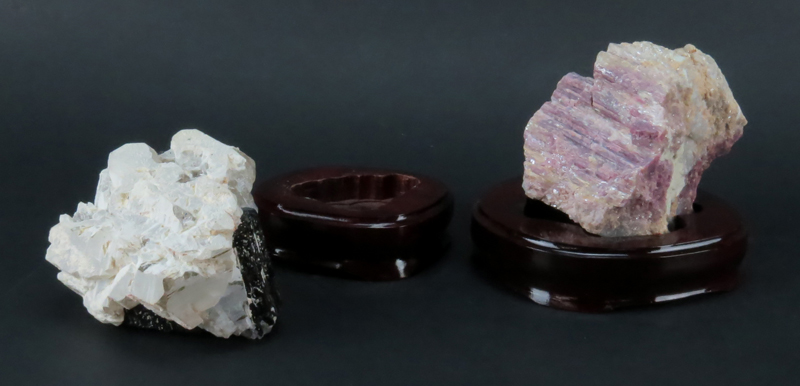 Two (2) Agate Mineral Specimens on Wooden Stands