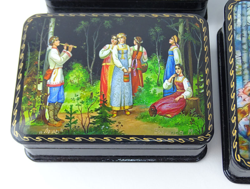 Collection of Seven (7) Russian Lacquer Boxes
