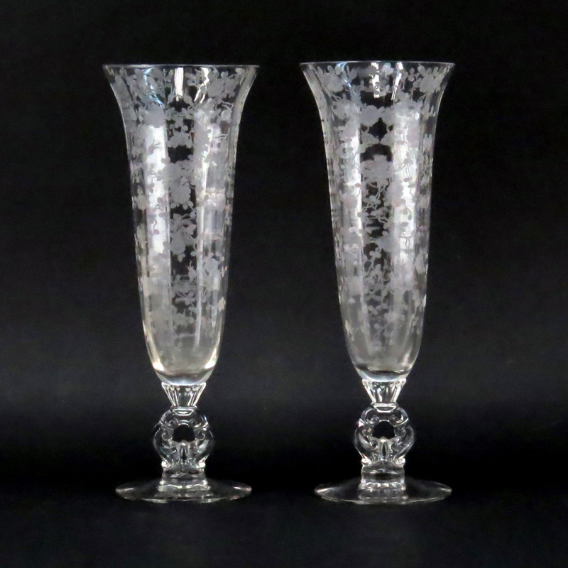 Pair of Vintage Cambridge Glass "Rose Point" Vases
