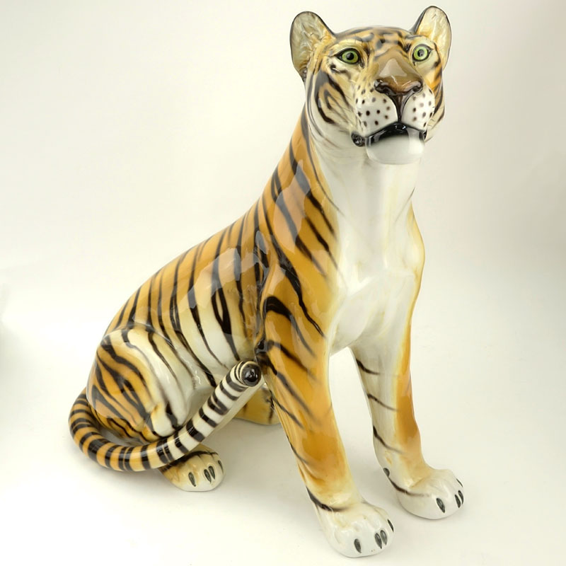 Large Mid-Century Ceramic Tiger Figurine