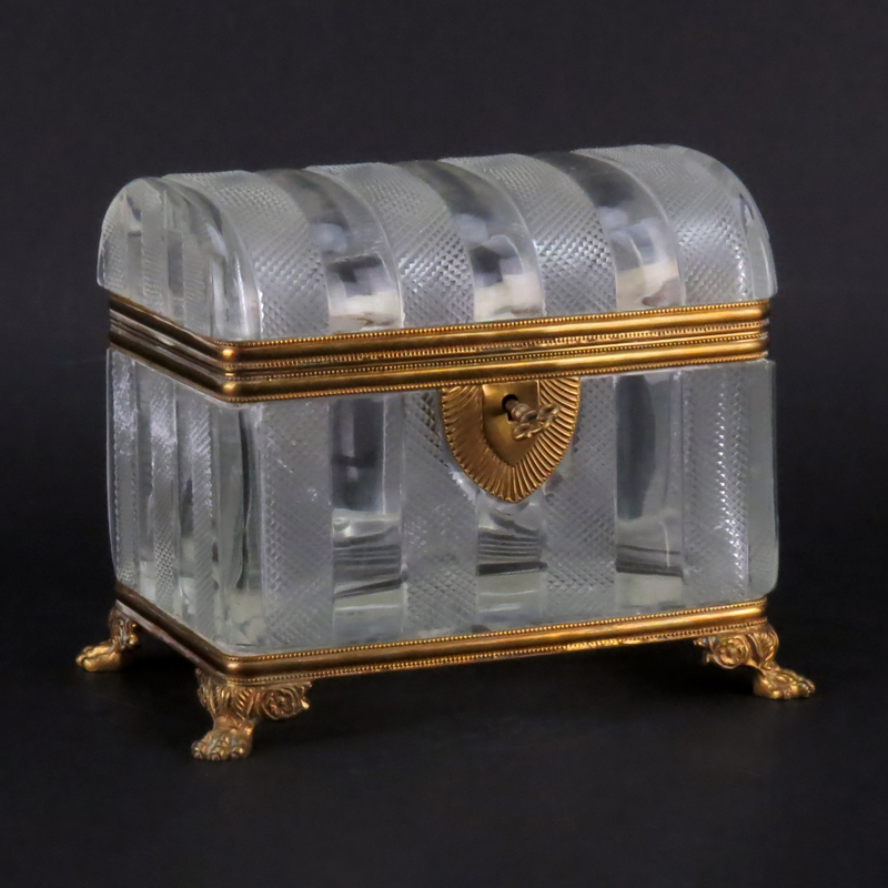 Antique French Victorian Bronze and Glass Casket Form Box