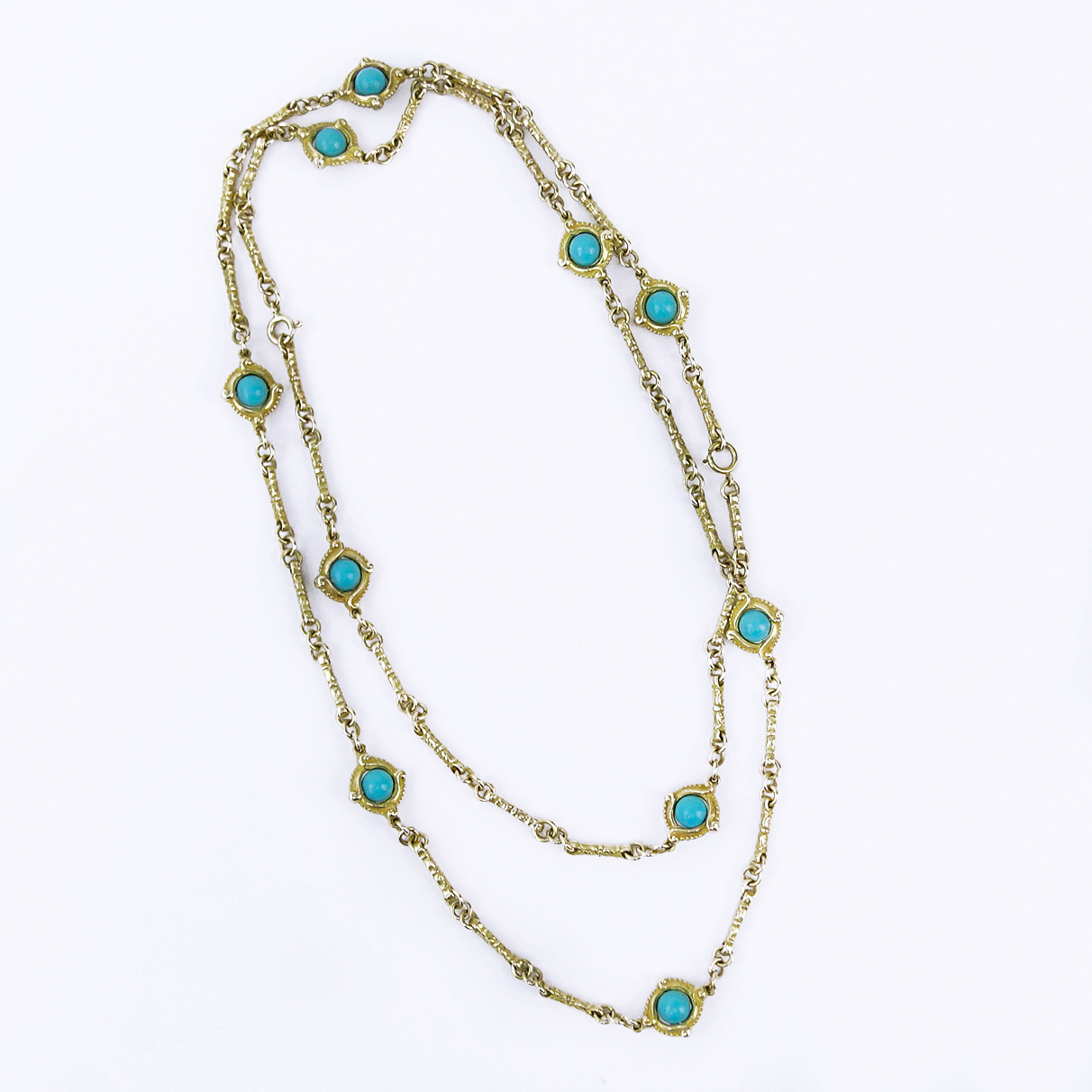 Vintage 14 Karat Yellow Gold and Turquoise Bead Necklace