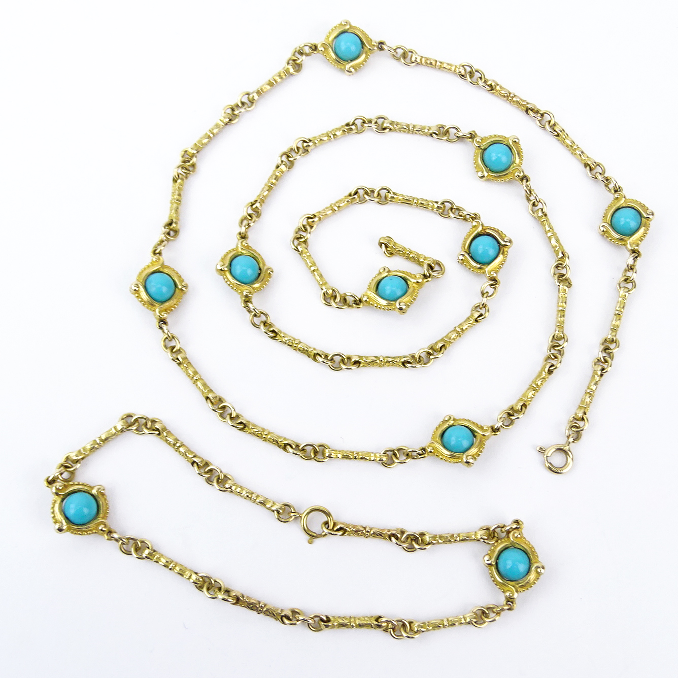 Vintage 14 Karat Yellow Gold and Turquoise Bead Necklace