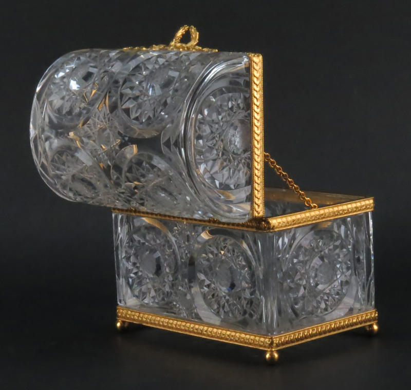 Modern Baccarat Style Crystal and Gilt Bronze Casket Form Box