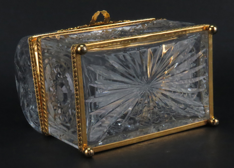 Modern Baccarat Style Crystal and Gilt Bronze Casket Form Box