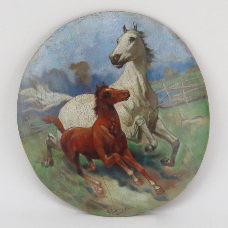 Attributed to: Nikolai Semenovich Samokish, Ukrainian (1860-1944) Oil on Board, Running Horses