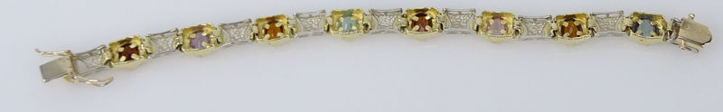 Vintage 14 Karat Yellow and White Gold Link Bracelet Set with Oval Cut Multi Gemstones