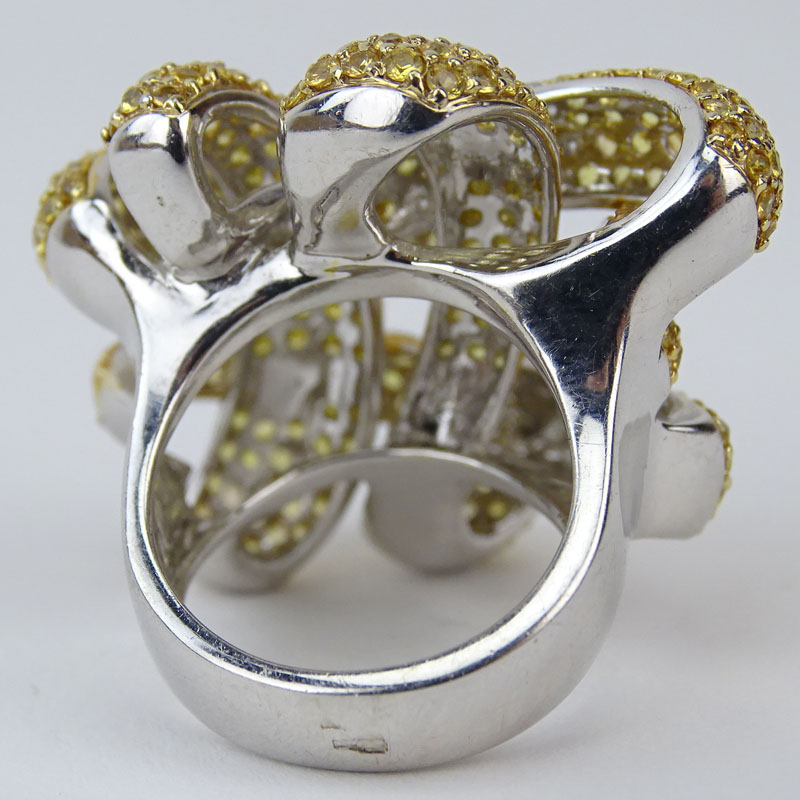 Pave Set Yellow and White Diamond and 18 Karat Yellow and White Gold Knot Ring