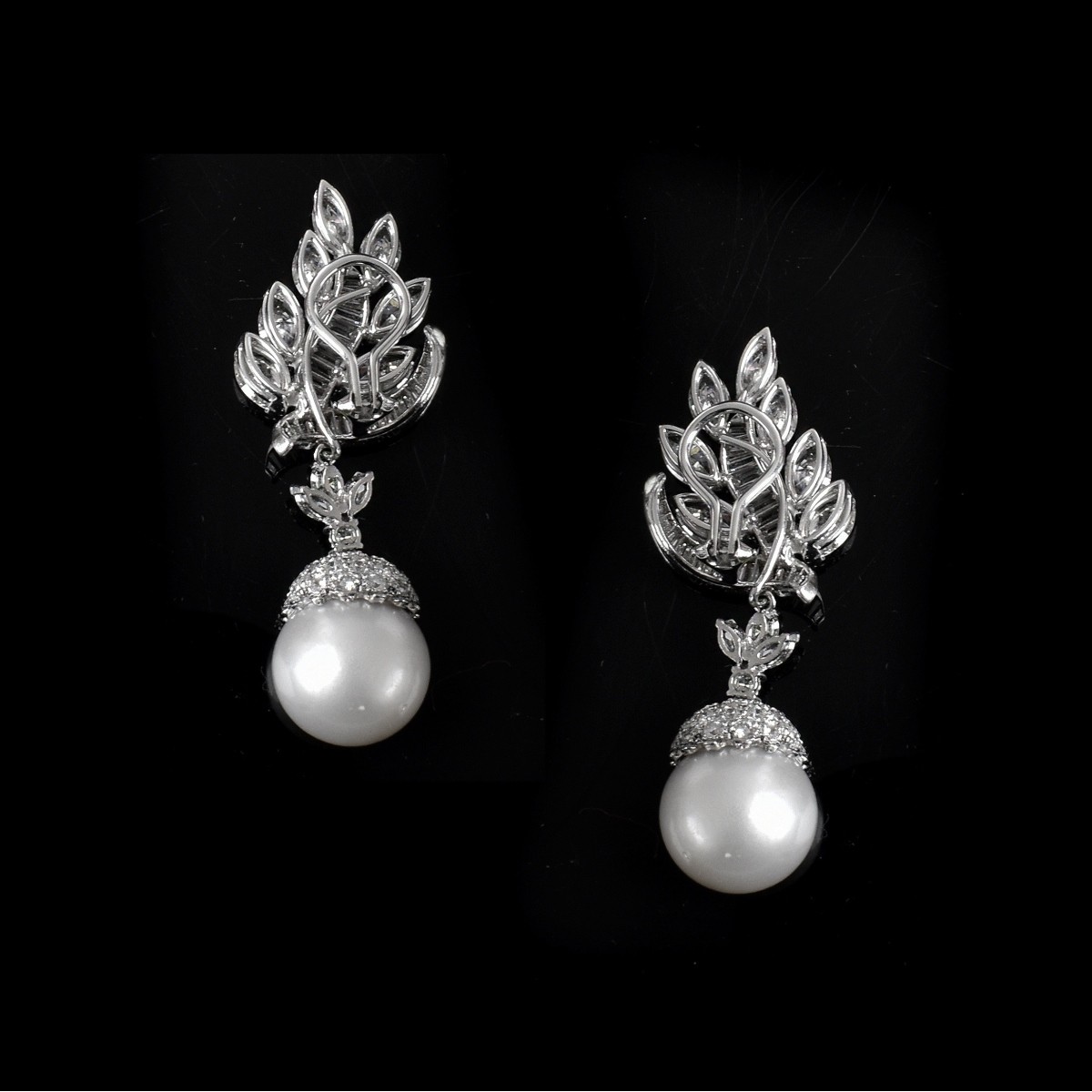 Diamond, Pearl and Platinum Earrings.