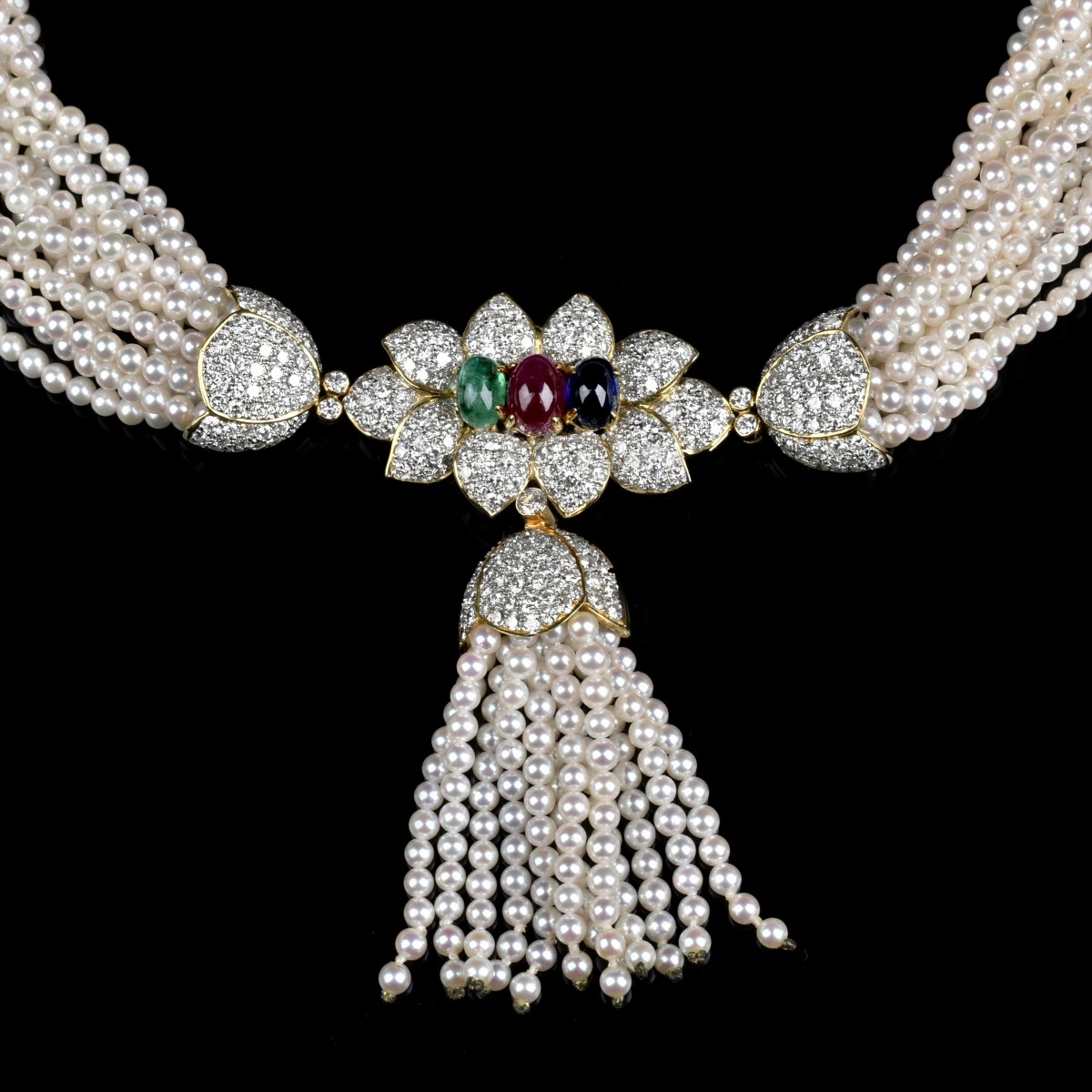 Diamond, Gemstone, Pearl and 18K Necklace