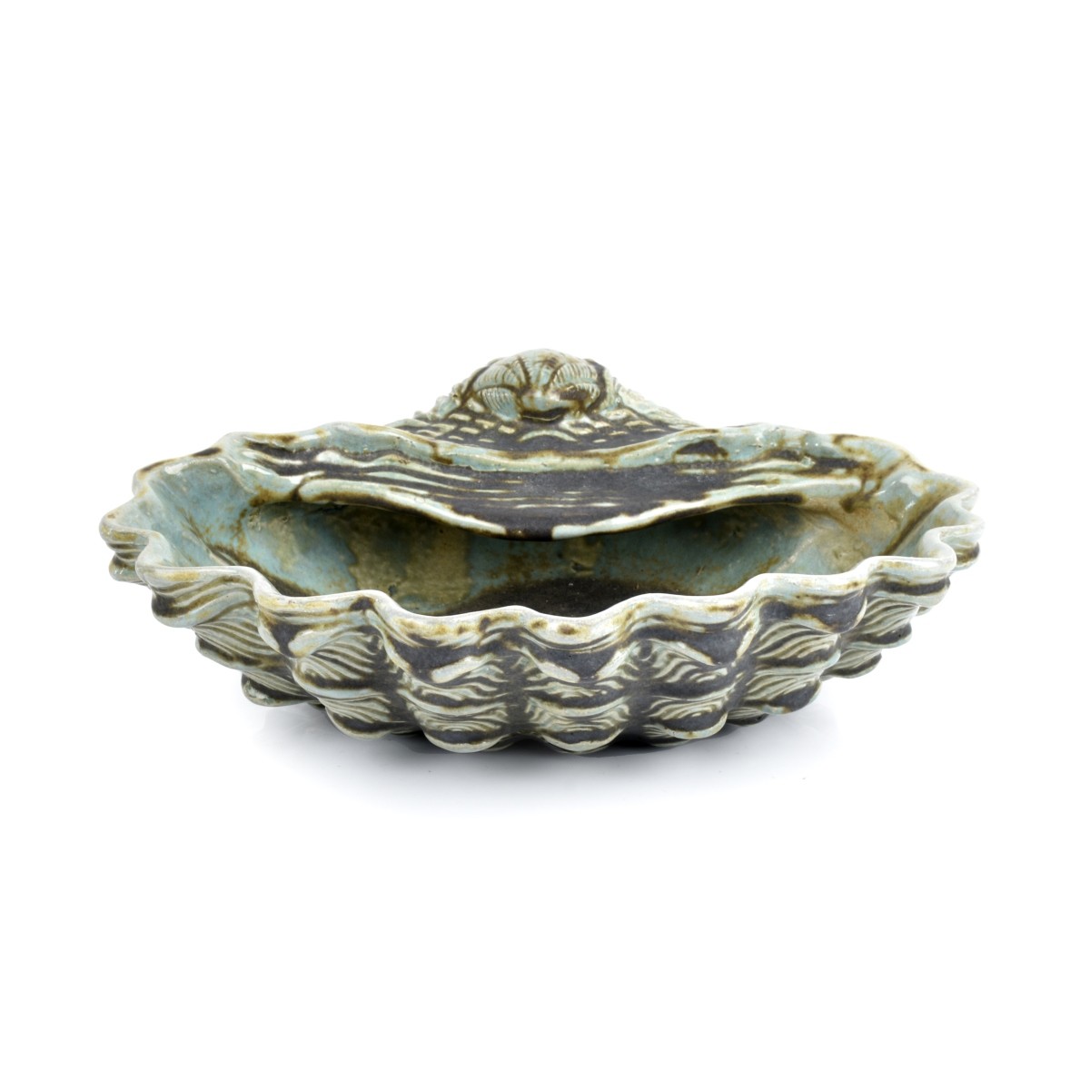 Vintage Glazed Pottery Clam Shell Dish