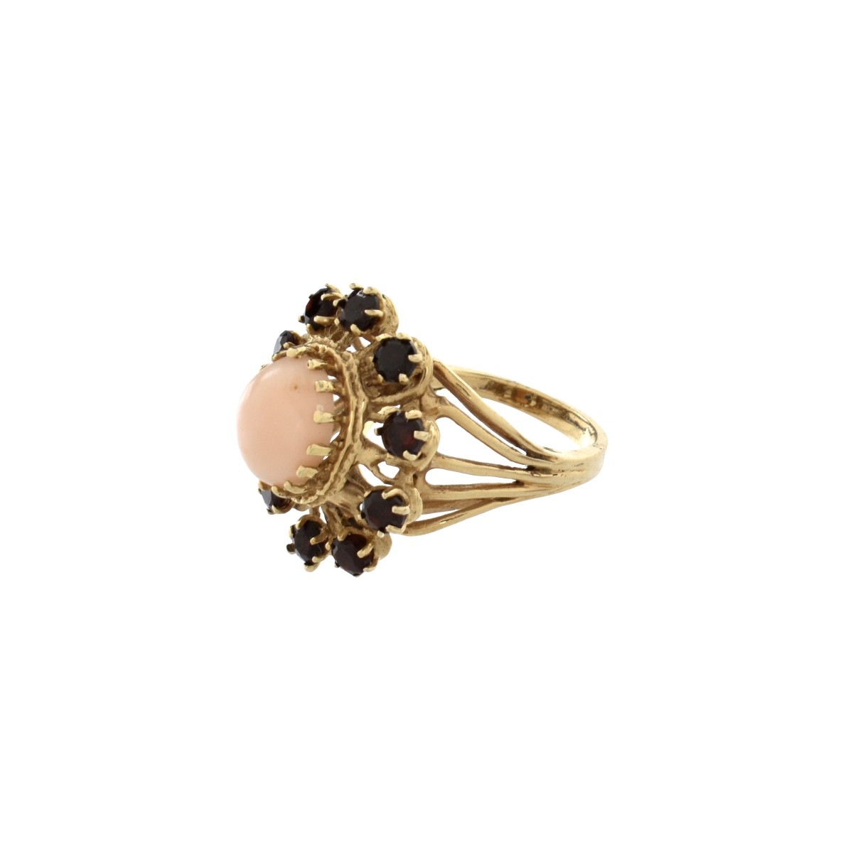 Coral, Garnet and 14K Ring