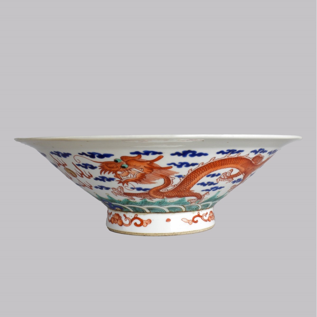 19C Chinese Famille Rose Dragon Bowl