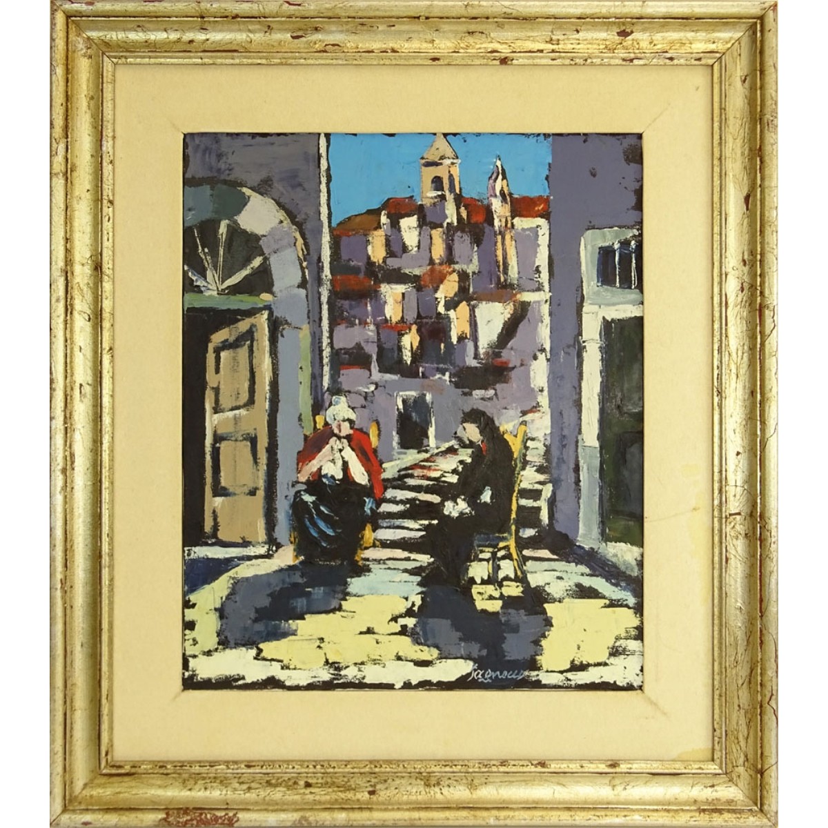 20C Oil on Canvas "In the Square" Signed