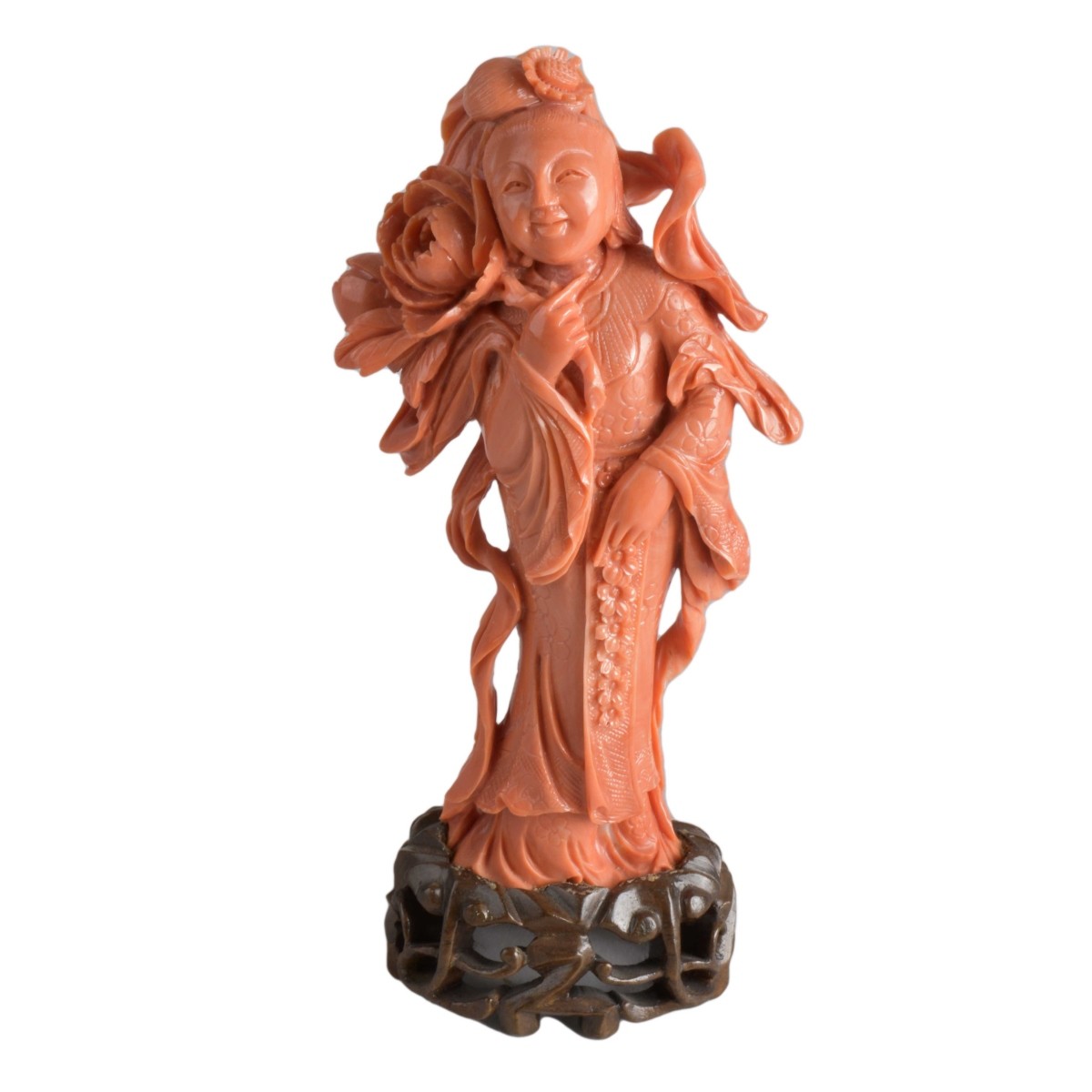 Antique Chinese Coral Guanyin Figurine