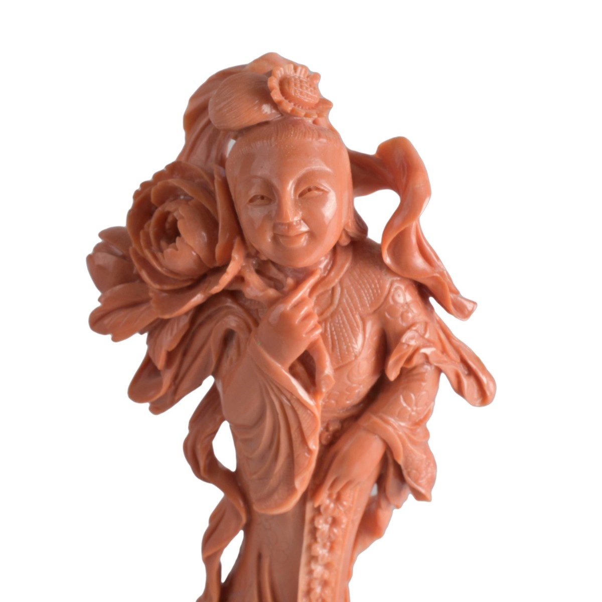 Antique Chinese Coral Guanyin Figurine