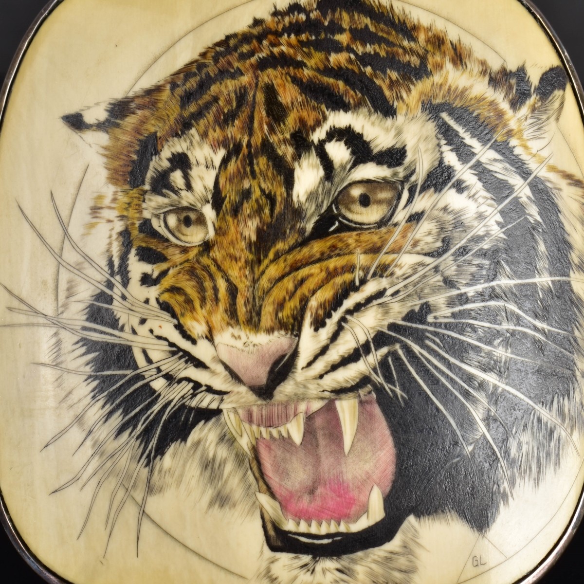 20th C. European Etched Tiger Portrait