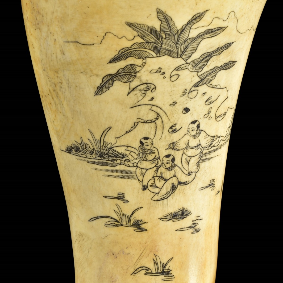 Antique Chinese Etched Bone Vase