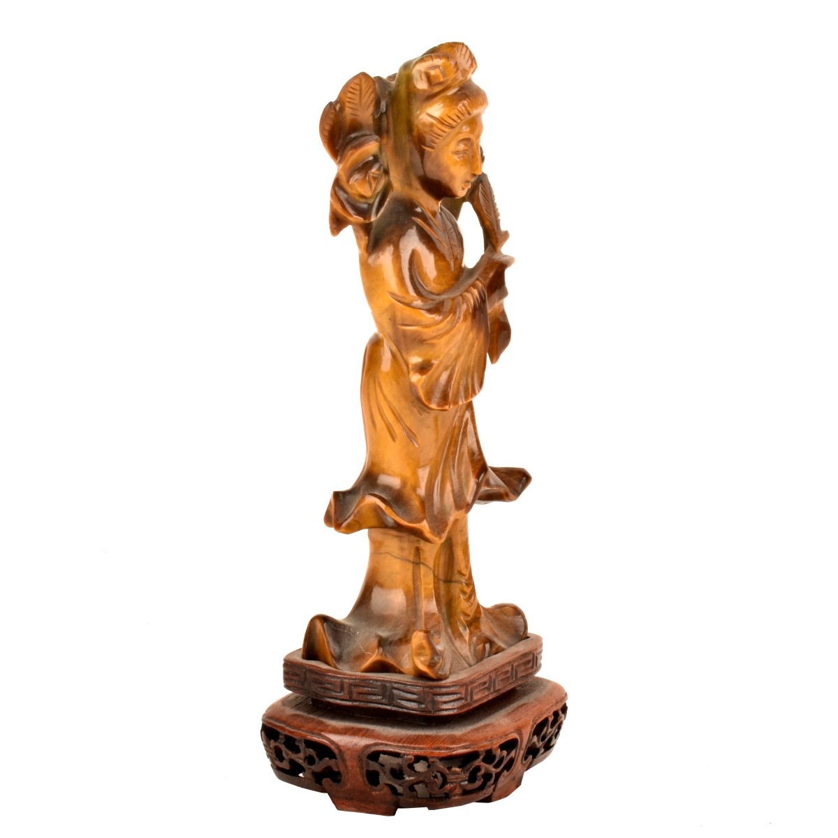 Two Chinese Guanyin Tiger Eye Figurines