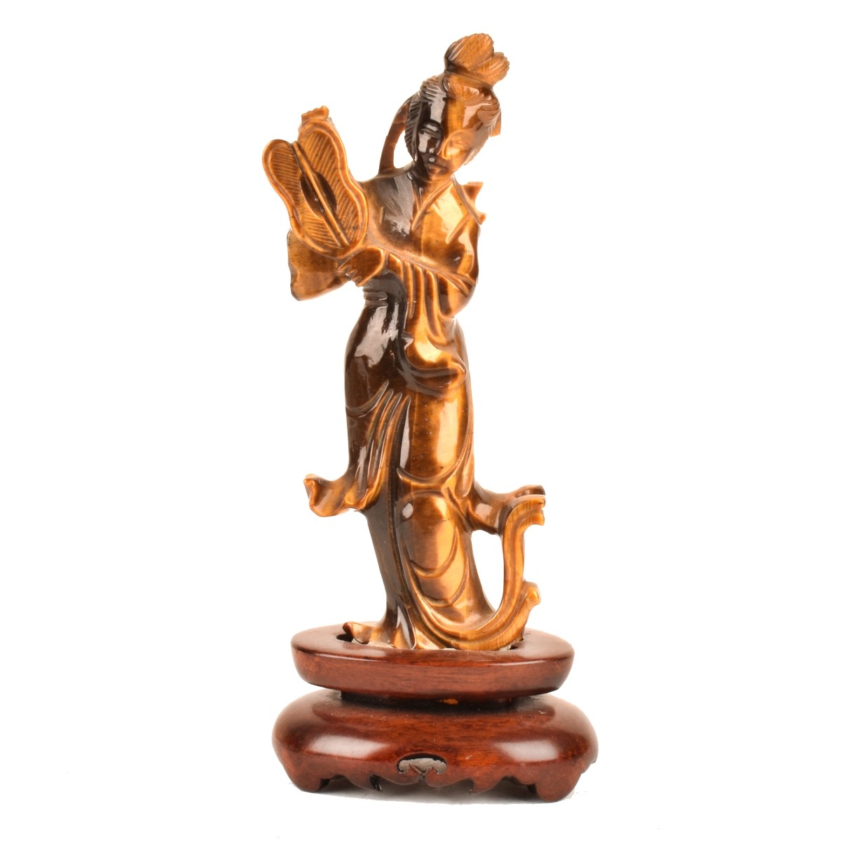 Two Chinese Guanyin Tiger Eye Figurines
