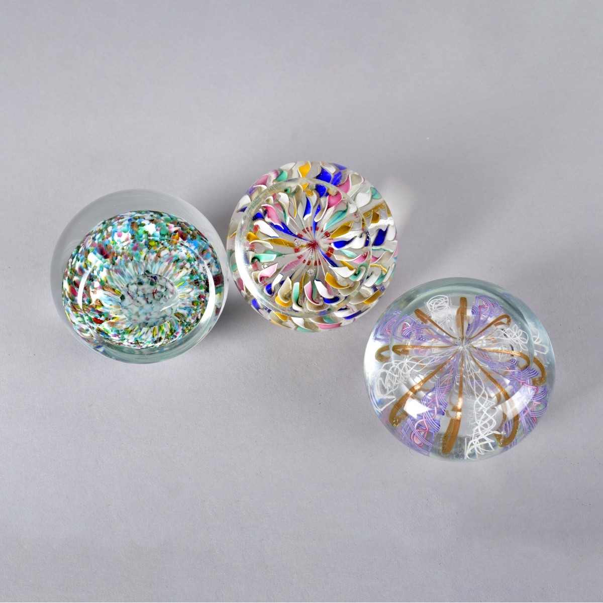 Three Vintage Art Glass Paperweights