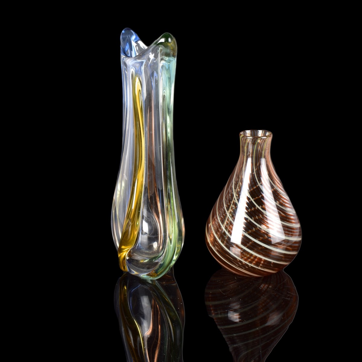 Two Vintage Art Glass Vases