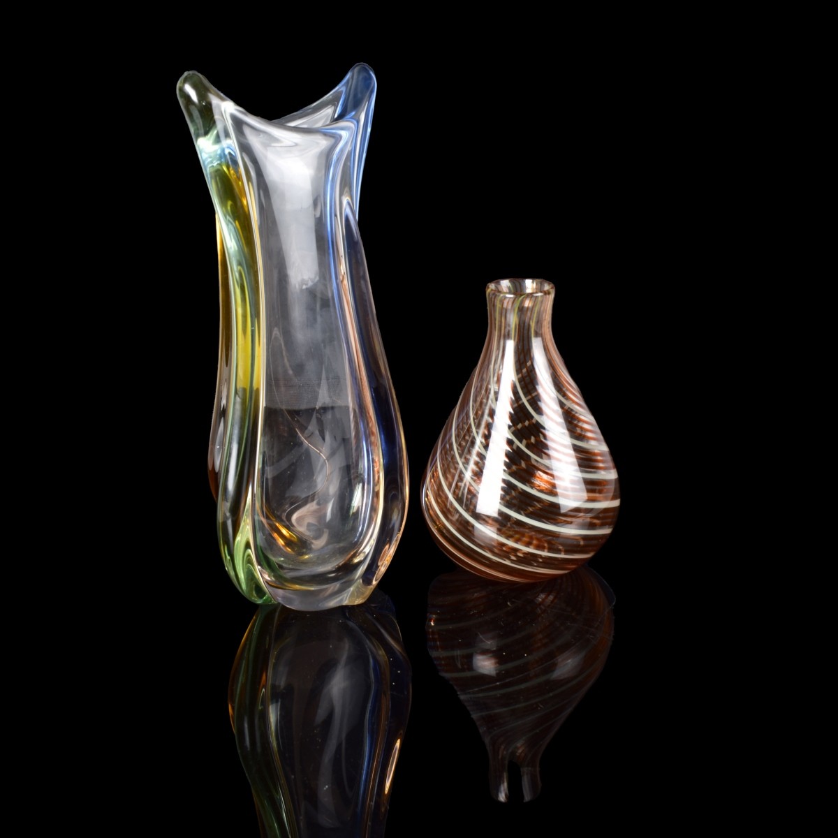 Two Vintage Art Glass Vases