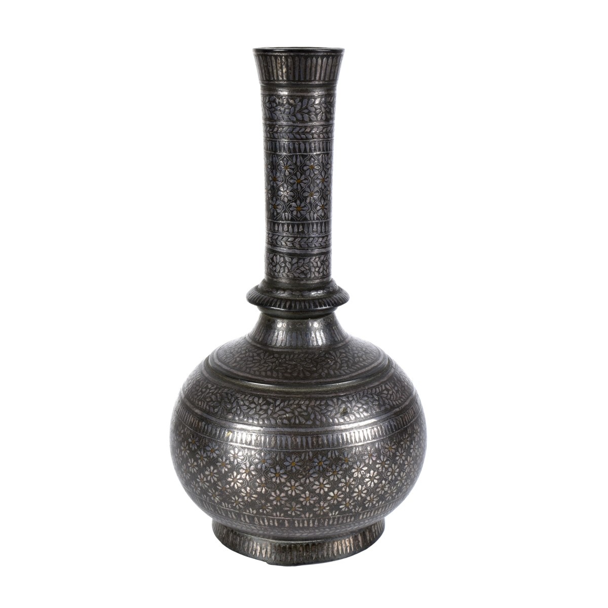 Antique Indian Bidri Bottle Vase