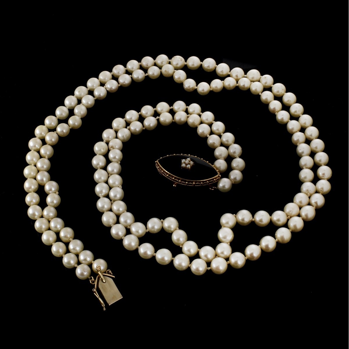 Pearl, Onyx and 14K Necklace