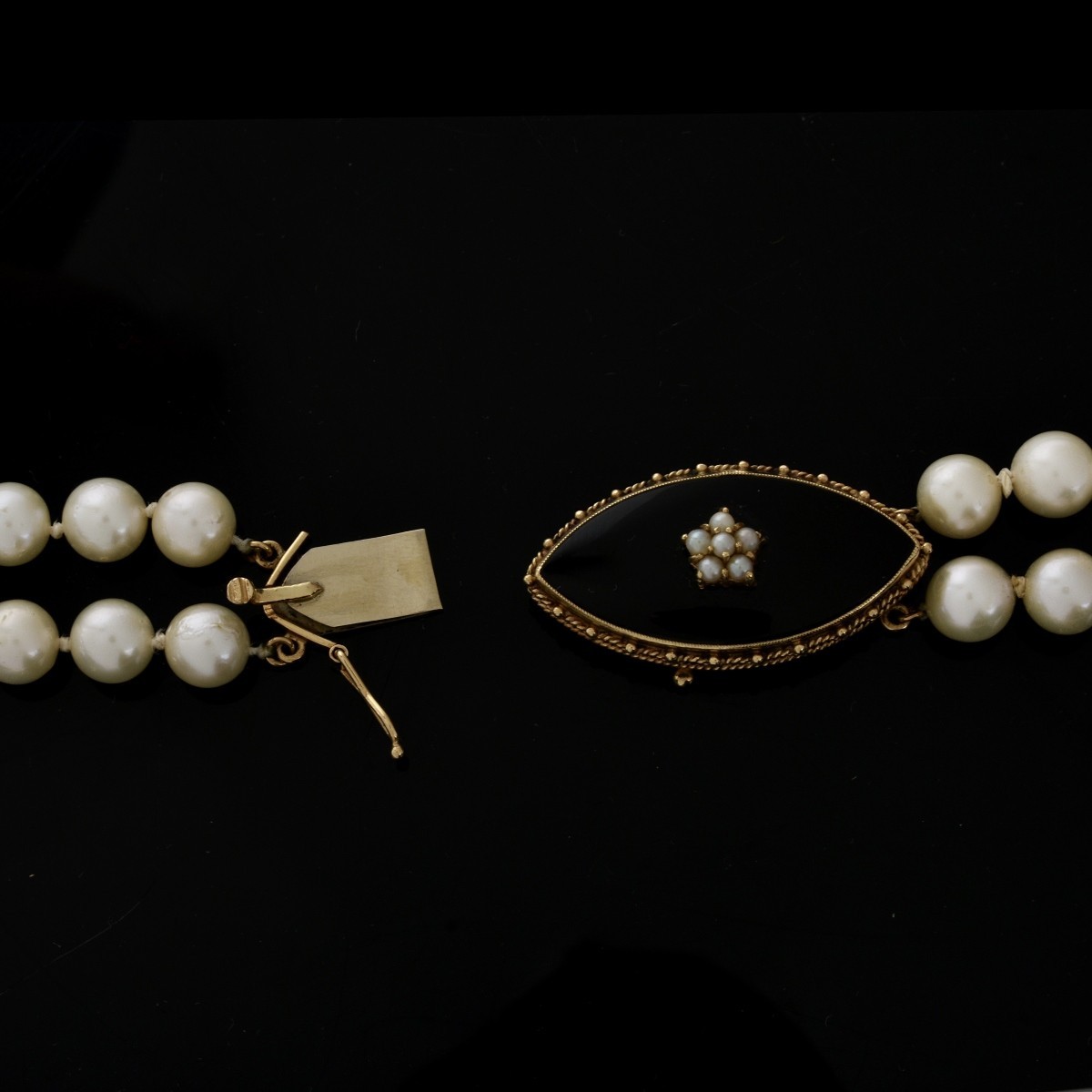 Pearl, Onyx and 14K Necklace