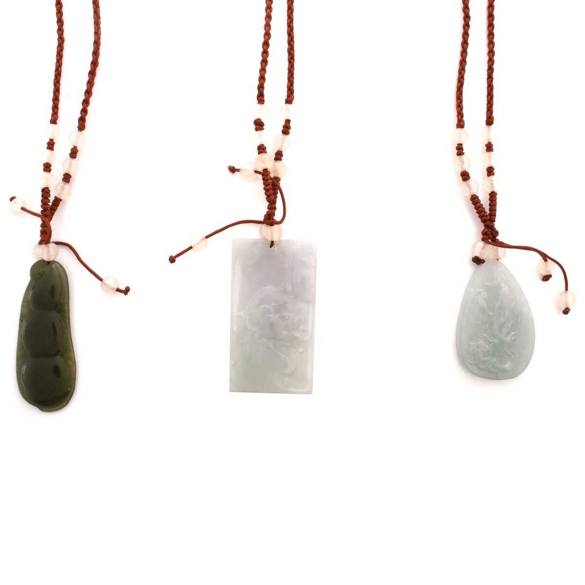 Three Hardstone Jadeite Pendant Necklaces