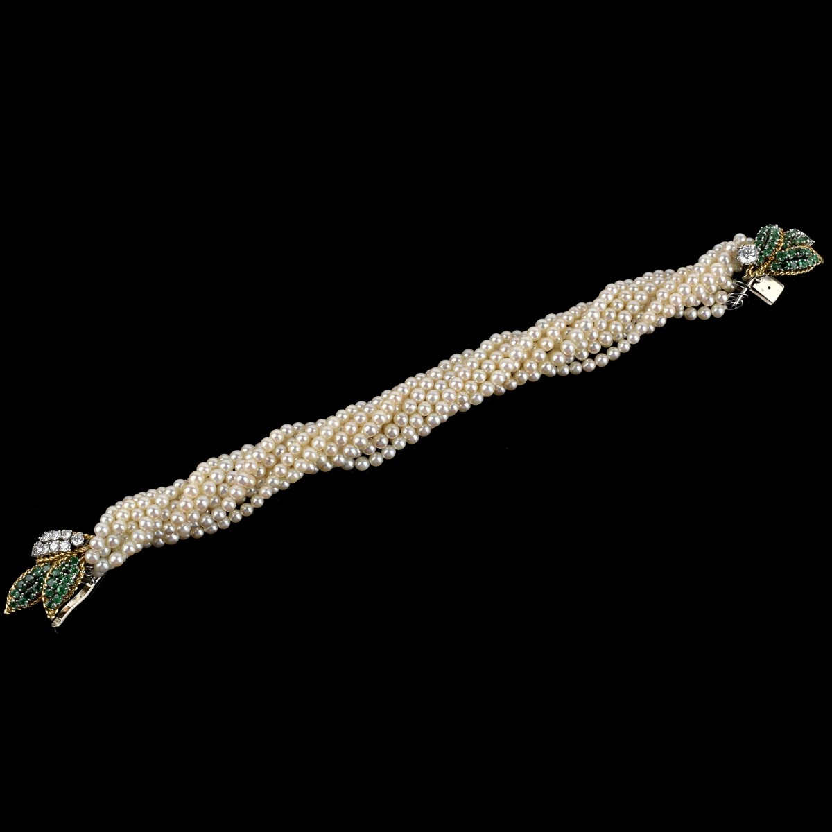 Pearl, Diamond, Emerald and 18K Bracelet