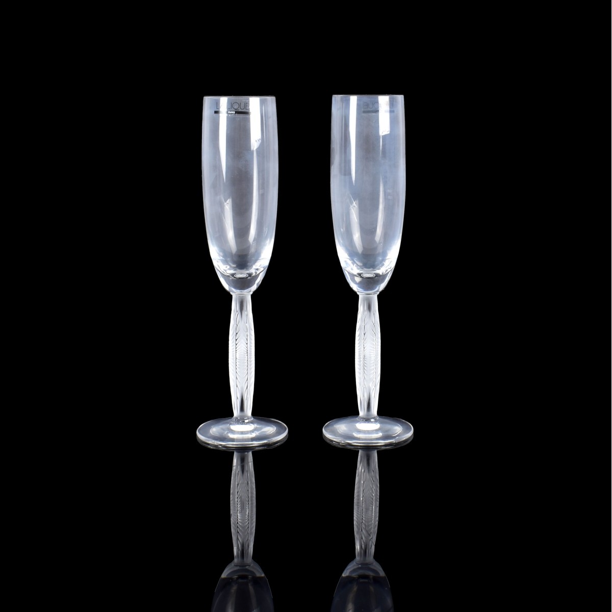 Two Lalique "Diamond" Champagne Flutes