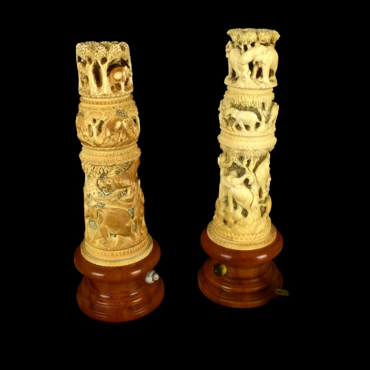 Pair of Fine African Carved Lamps