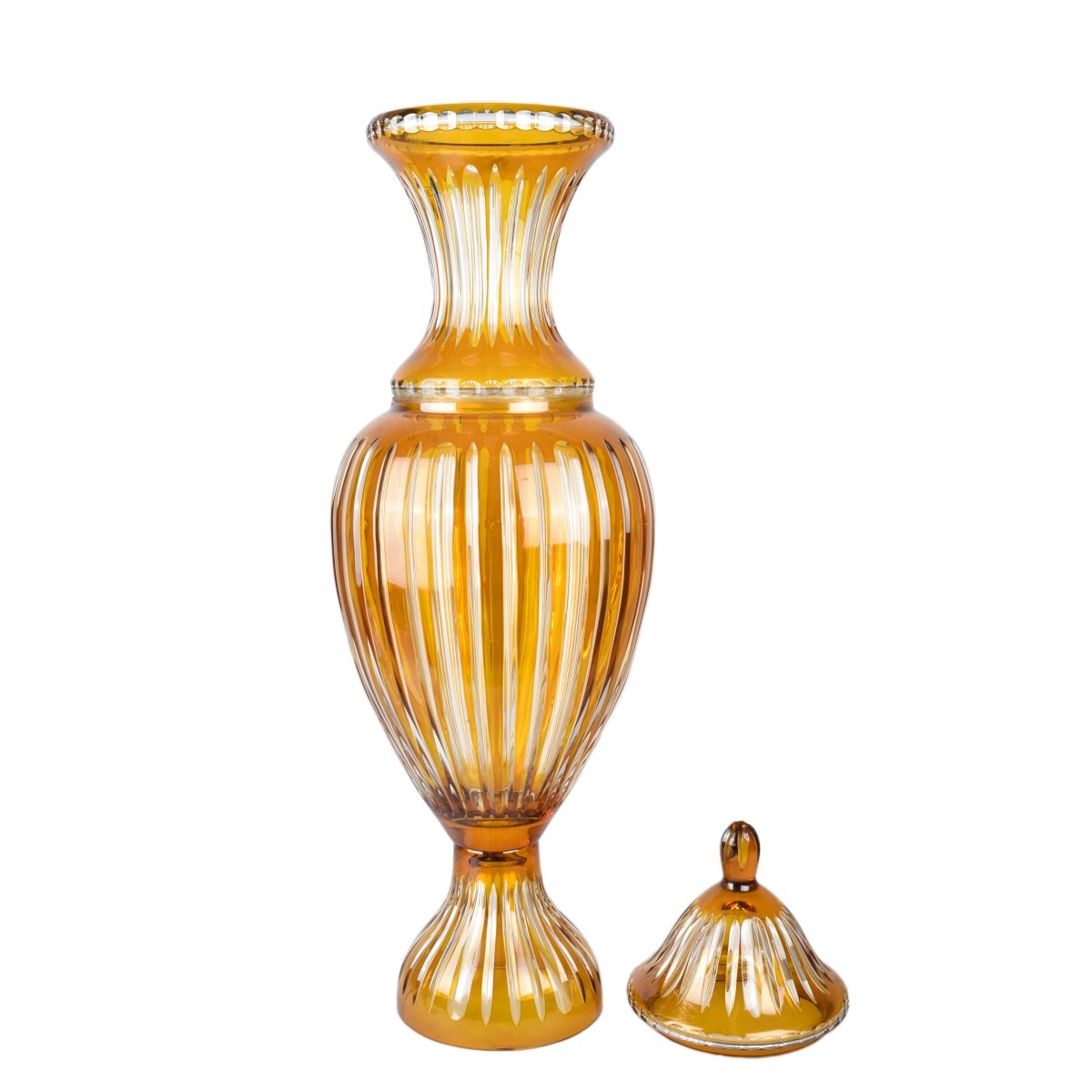 Pair of Bohemian Amber Covered Urns
