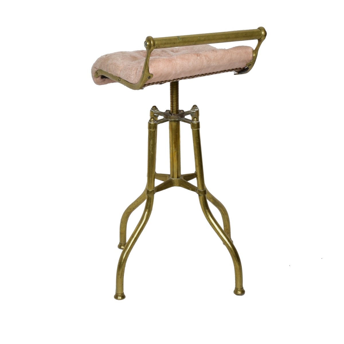 Vintage Brass Upholstered Stool