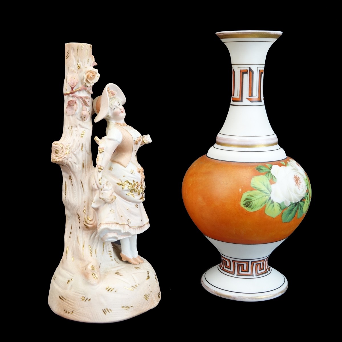 Vintage Porcelain Vase and Bisque Candelabra