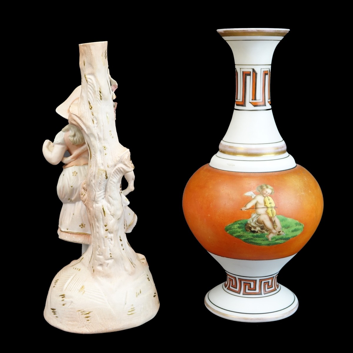 Vintage Porcelain Vase and Bisque Candelabra