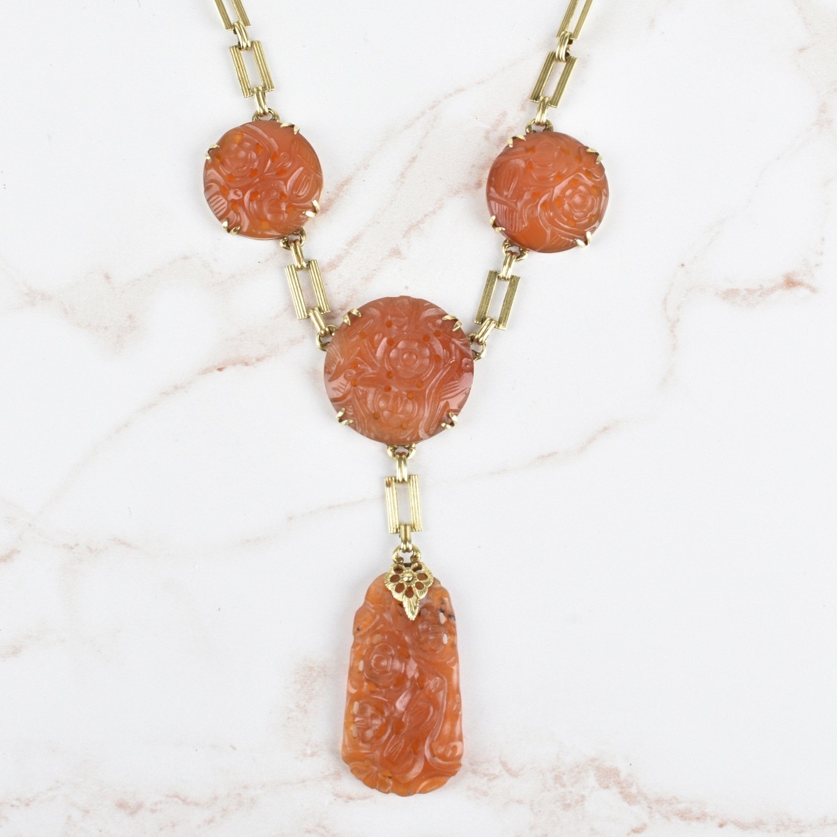 Antique Carnelian and 14K Necklace