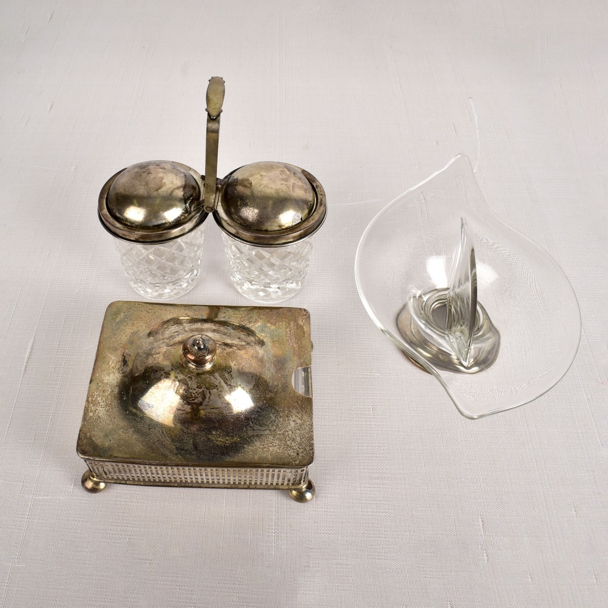 Three Sterling Silver and Glass Tableware
