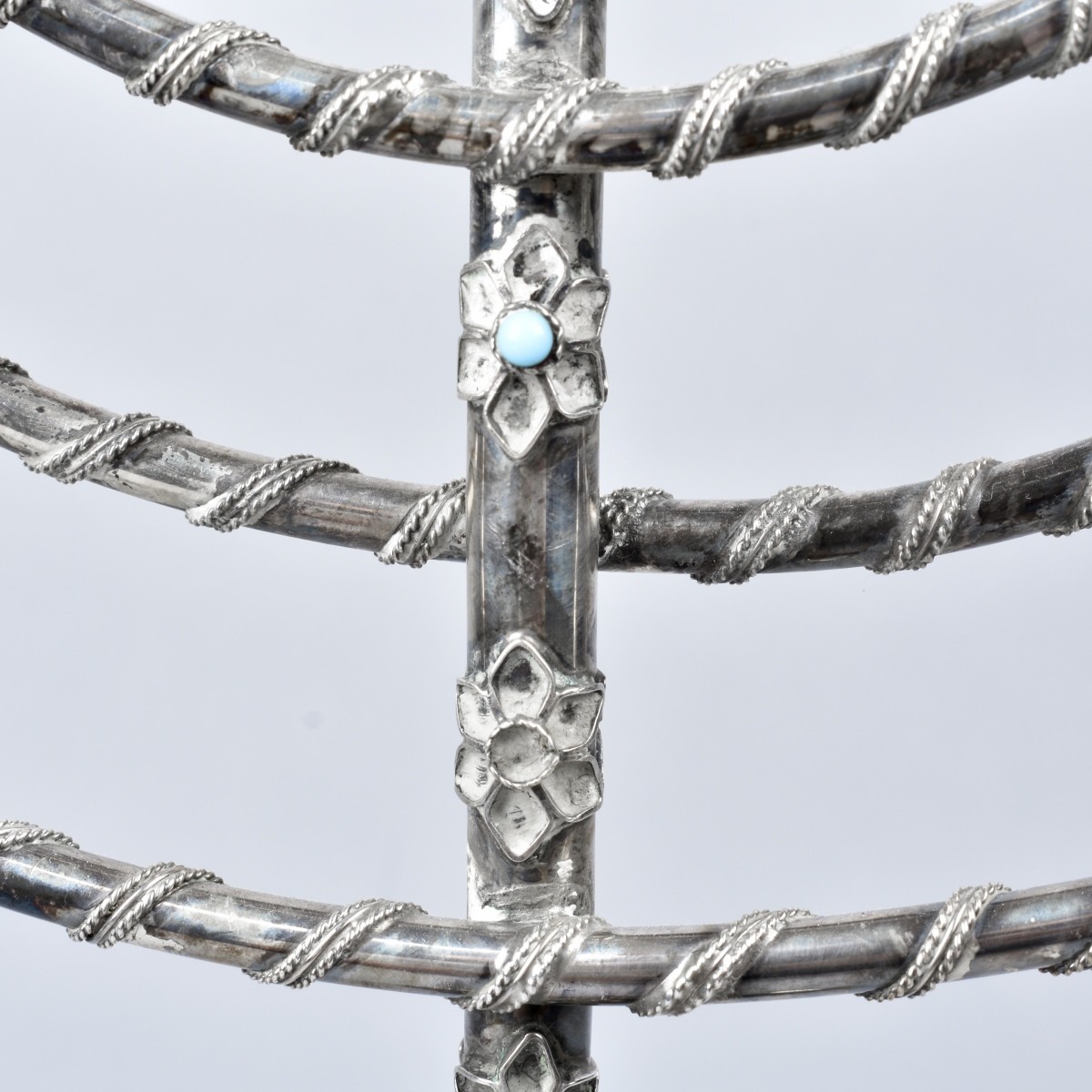 Lg Judaica Sterling and Turquoise Menorah